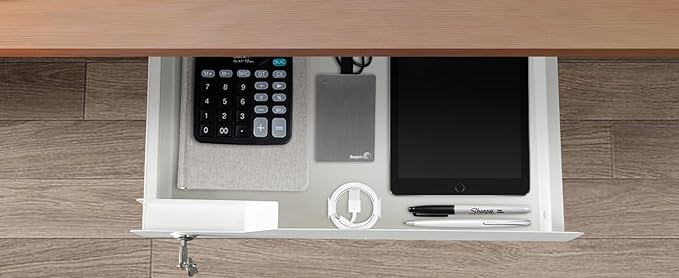 White Under Desk Drawer with Lock, Metal Hidden Storage - Image 9