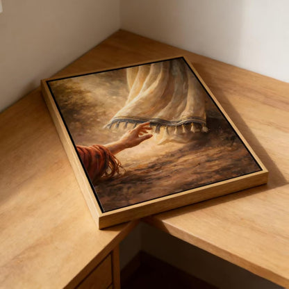 Framed Jesus Canvas Wall Art,Touching the Hem of His Garment Wall Decor Picture, Jesus Healing Christian Poster Print, for Bedroom Living Room Church Decoration