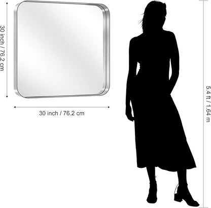 CIRCUMI Silver Bathroom Mirror, Rounded Corner, Tempered Glass, Square Mirror - Image 8