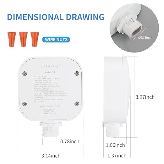 ECOELER Ceiling Occupancy Motion Sensor Switch, High Bay Fixture Mount 360° - Image 4