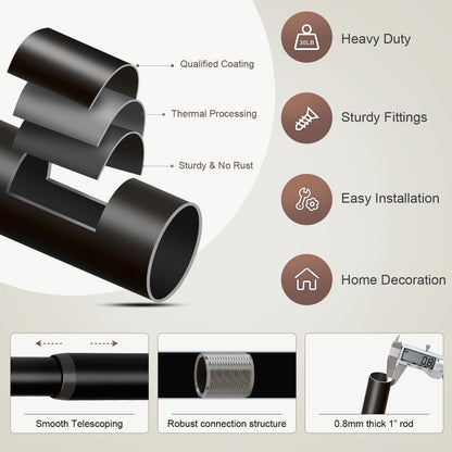 Lootkell Modern Black Curtain Rods for Windows 28 to 48 Inches Adjustable Length Heavy Duty 1" Diameter Window Curtain Rod with Decorative Finials for Outdoor Bedroom Kitchen Living Room