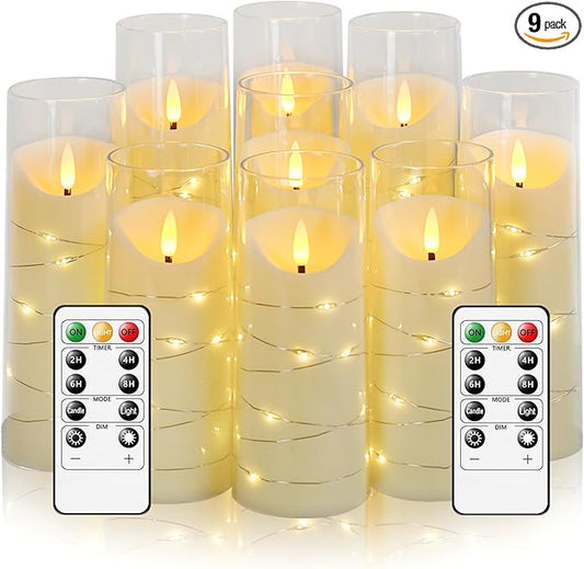 Flameless Candles with Embedded Star String, Battery Operated LED Pillar by Eebuss