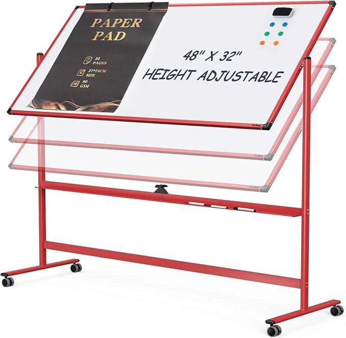 Rolling Whiteboard, 48x32 Inches Dry Erase Board by Tankee