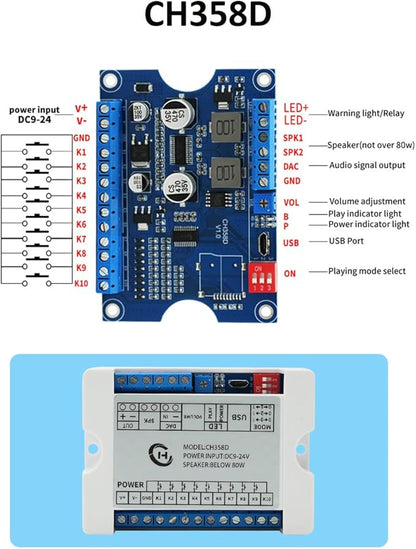 80W Vocie Playback Module, CH358D Low Lever Trigger 8MB DC 9-24V Sound Board - Image 2