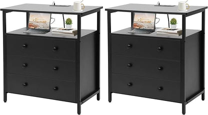Edbuosy 3 Wooden Drawers Nightstand, 27 Inch Wide Night Stand Set 2 by Edbuosy