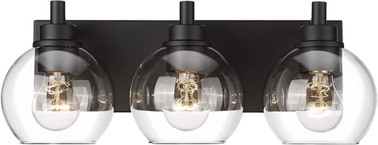 METWET Bathroom Light Fixtures, 3-Light Matte Black Vanity Light, Modern Wall by Metwet