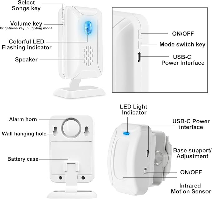 KCMYTONER Motion Sensor Door Chime Battery Operated, Motion Sensor Alarm - Image 7