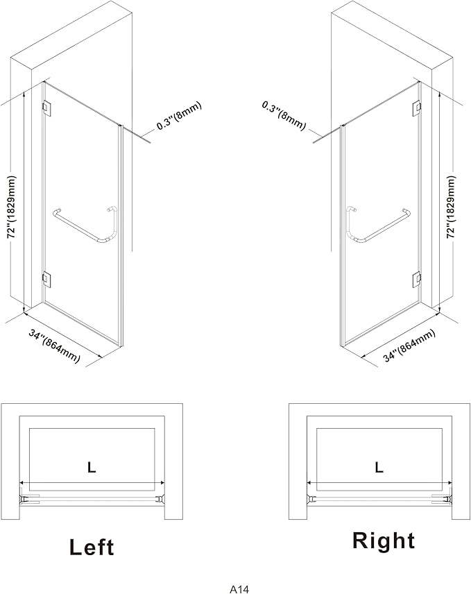 Bathroom Frameless Shower Door 34" W*72" H, 5/16" Clear Tempered Glass Hinged - Image 7