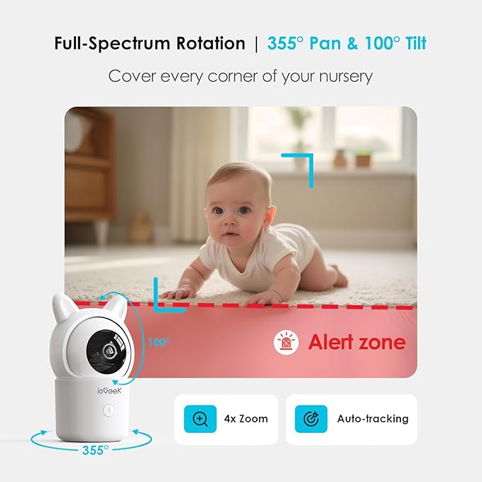 ieGeek Baby Monitor with Camera and Audio, Upgraded Night Vision/PTZ/2-Way - Image 3