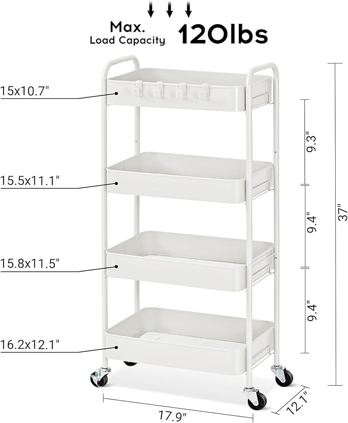 TOOLF 4-Tier Metal Rolling Cart - Image 7