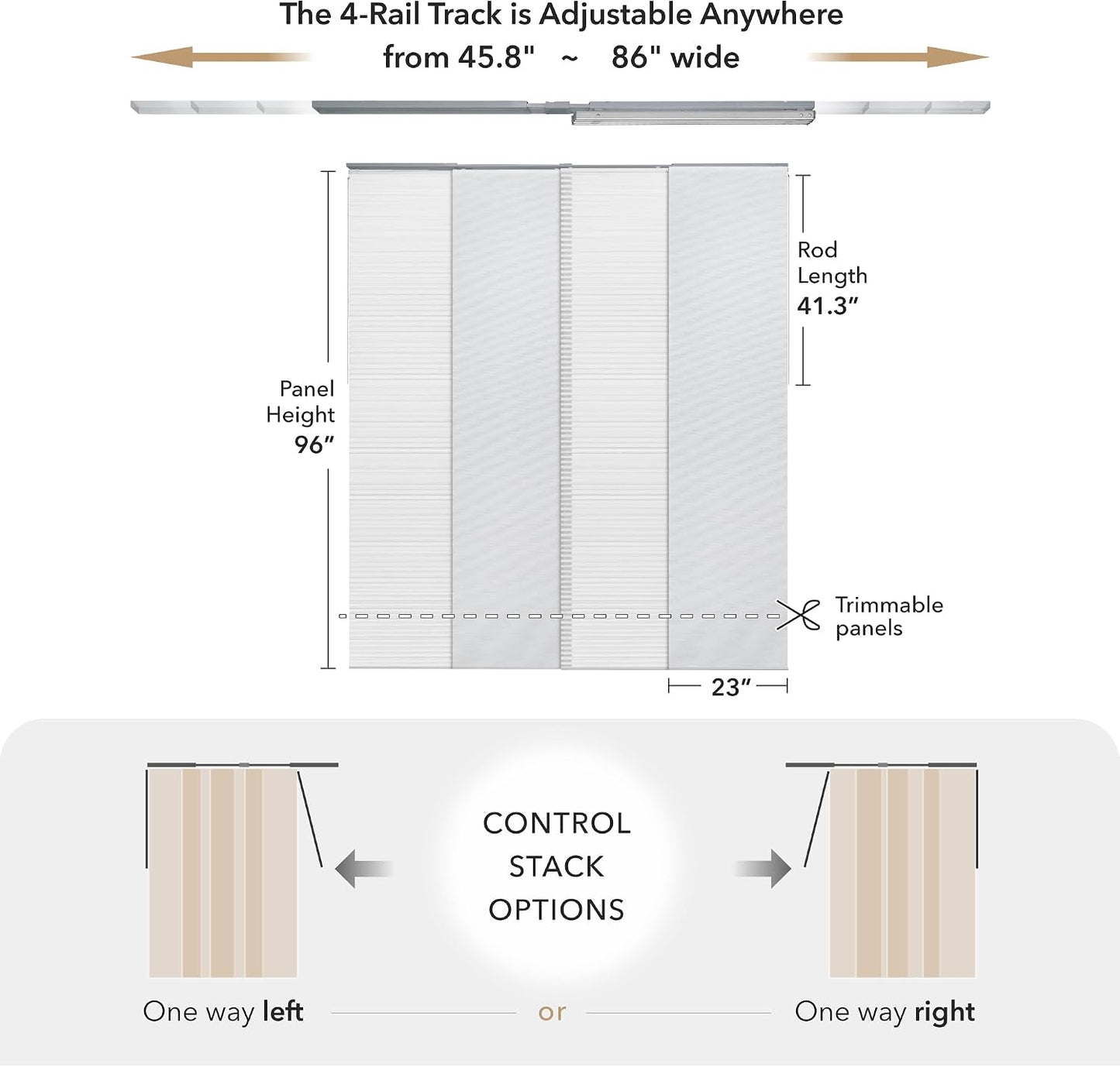 Panel Blinds Semi-Sheer 45.8"-86" x 96", Eclipse | Semi-Sheer Hanging Panel Room Divider for Windows and Doors with Adjustable Track and Trimmable to 96"