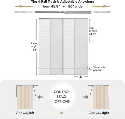 Panel Blinds Semi-Sheer 45.8"-86" x 96", Eclipse | Semi-Sheer Hanging Panel Room Divider for Windows and Doors with Adjustable Track and Trimmable to 96"