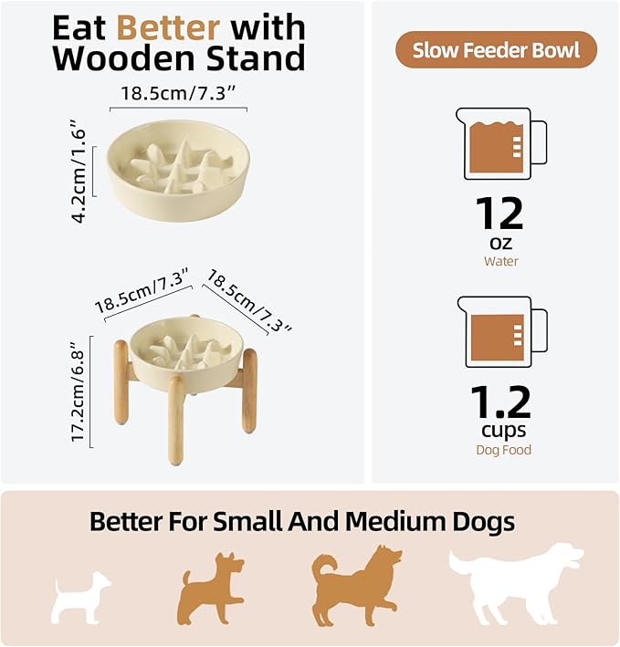 Ceramic 1.2 Cup Dog Raised Slow Feeder Set, Elevated Bowl - Image 2