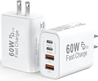 USB C Wall Fast Charger Block, 60W 4-Port Type C Charger Fast Charging Blocks by Duloch