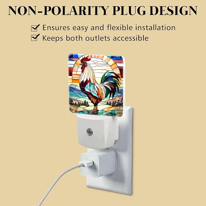 PODMemory Rooster Stained Glass Night Lights Plug into Wall - Image 4