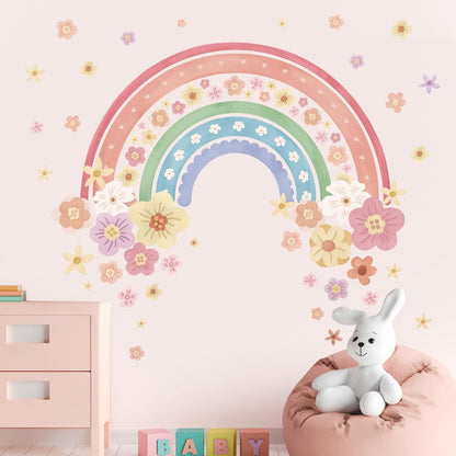 wondever Large Rainbow Wall Decals Colorful Boho Flower Peel and Stick Wall Art Stickers for Girls Bedroom Kids Room Baby Nursery | Peel and Stick, Removable, Wall Art Decals, Wall Decoration, Kids Room, Girls Bedroom Baby Nursery Playroom Decor
