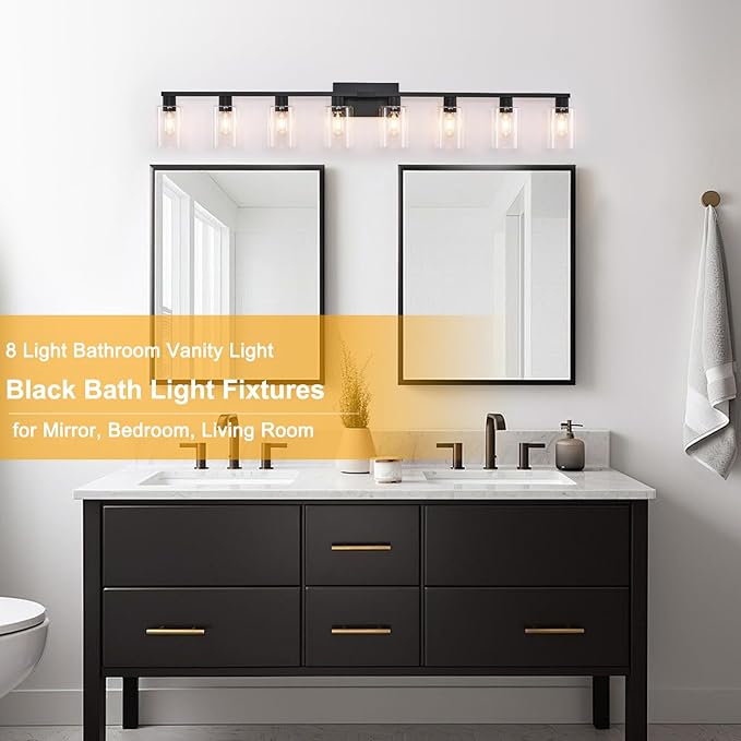 SOPEAS 8-Light Black Vanity Light Fixtures, Vanity Lights Clear Glass ShadeRust - Image 5