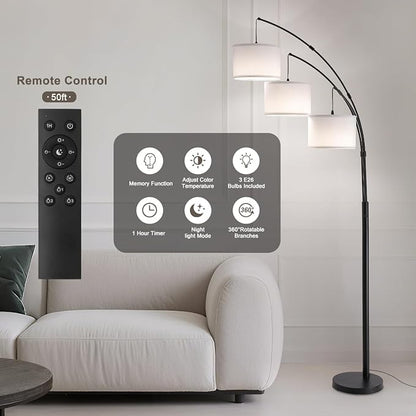 Fansdrick Floor lamp with Remote, 3 Light Arc Floor Lamps - Image 3