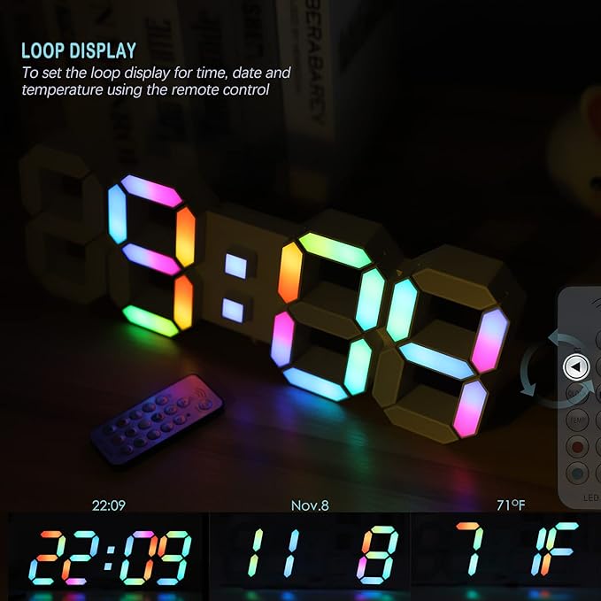 KOSUMOSU LED Wall Clock 15" RGB Digital LED Clock - Image 6