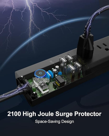 15 Ft Power Strip Surge Protector, 6 Outlets and 4 USB Ports, Flat Plug Power - Image 4