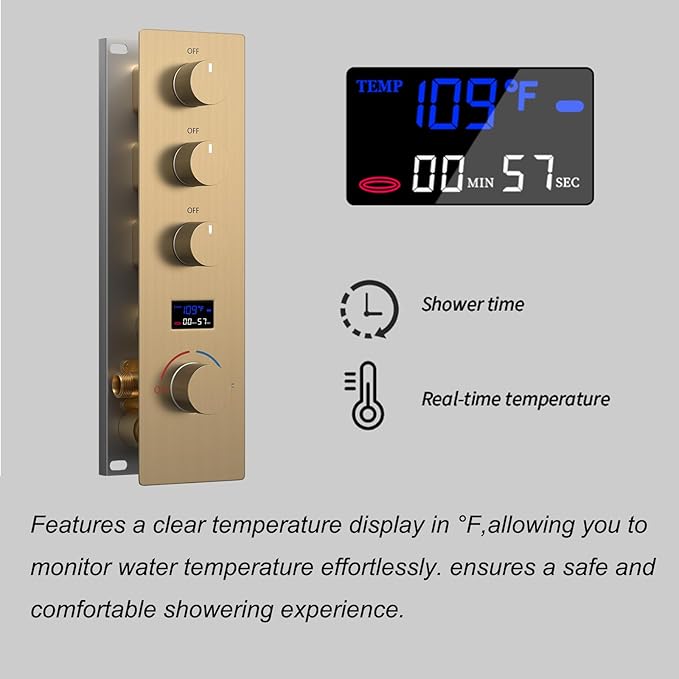 KATAIS Tempreature Display Shower System Brushed Gold Shower Faucet Set - Image 6