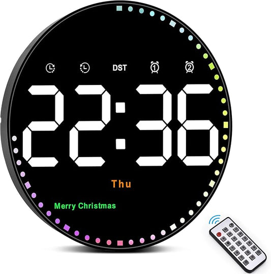 SZELAM Digital Wall Clock, Adjustable Brightness, Temperature, 12/24 H by SZELAM