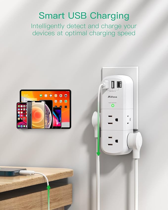 Surge Protector USB Outlet Extender, 6 AC Multi Plug Outlet and 3 USB Ports - Image 3