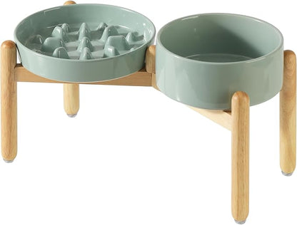 Ceramic 3.2 Cup Raised Slow Feeder Dog Bowl Set, Elevated 8.2inch Bowl and by Havniva