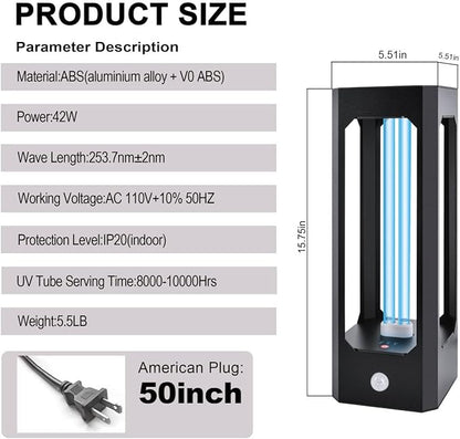UV Light Sanitizer with Infrared Sensor and 3 Timers, 42W Excimer UVC lamp Light - Image 4