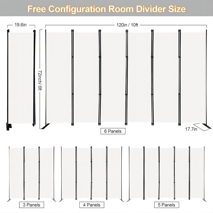MAYOLIAH 6 Panel Folding Privacy Screen 9ft Wide, 6ft Tall Partition Room - Image 5