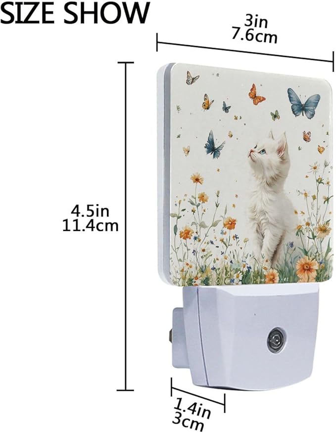 Pigsaly Led Night Light Butterfly Watercolor White Cat Night Light Plug in Wall - Image 3