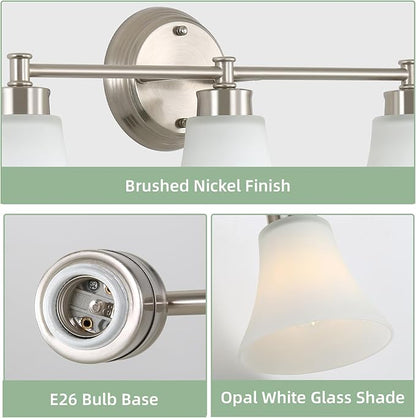 LOUSACE 3 Light Bathroom Vanity Light Vintage Brushed Nickel Bathroom Lighting - Image 4
