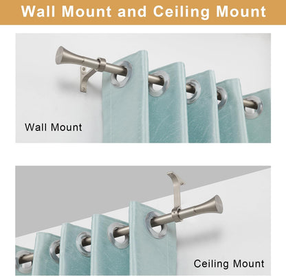 1Inch Single Curtain Rods, Decorative Drapery Rods Adjustable 84-120IN Length, With Horn Finials, Wall Mount and Ceiling Mount, Matte Nickel