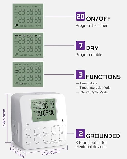 NEARPOW Digital Timer Outlet, 2 Pack Infinite Interval Repeat Cycle Timer Plug - Image 2