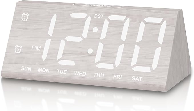 Digital Alarm Clock, with Wooden Electronic LED Time Display, 3 Alarm Settings by JALL