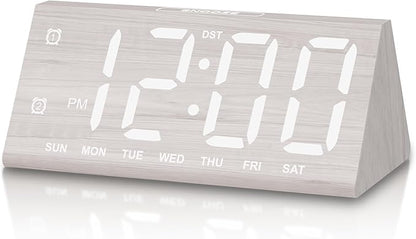 Digital Alarm Clock, with Wooden Electronic LED Time Display, 3 Alarm Settings by JALL