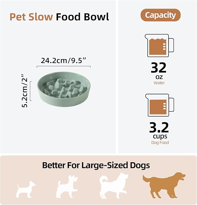 Ceramic 3.2 Cup Dog Bowl Slow Feeder, 9.5 inch Slow Pet Food Dish - Image 2