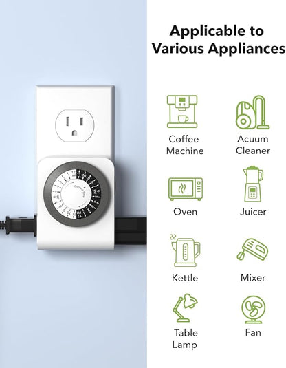 BN-LINK Outlet Timer with 2 Grounded Outlets, Mechanical Light Timer - Image 5