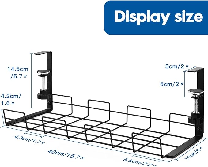 NoDrill 2 Pack 15.7" Under Desk Cable Management Tray, Sturdy Metal Cord - Image 7
