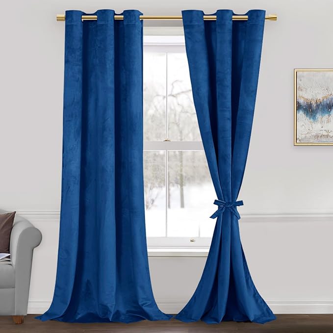 JIUZHEN Blue Velvet Blackout Curtains 84 inches by JIUZHEN