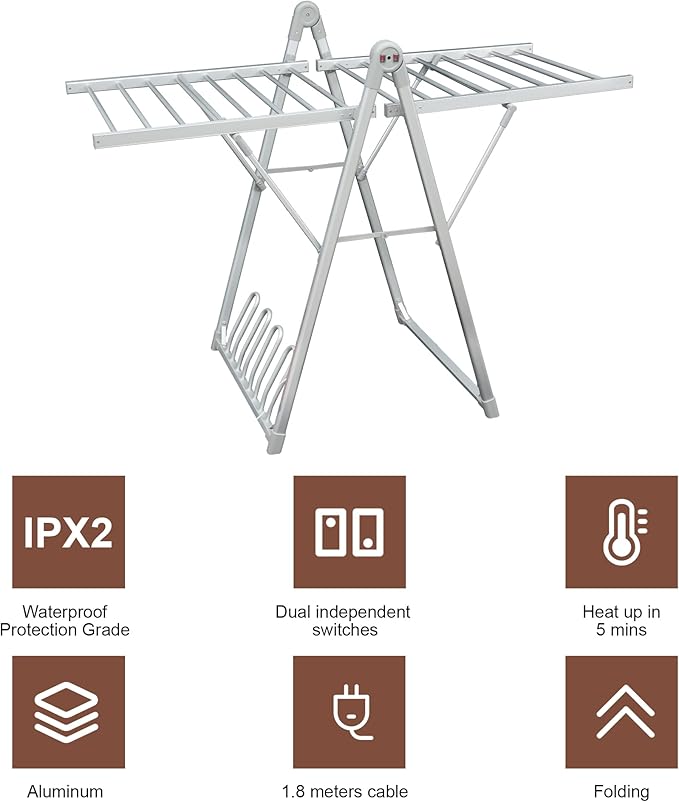 SHARNDY Electric Heating Clothes Drying Rack, Foldable Clothes Drying Rack - Image 4