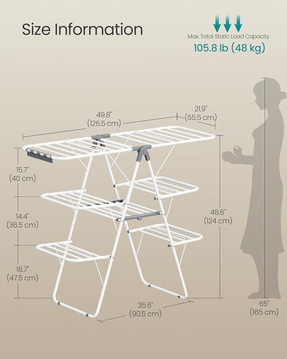 SONGMICS Clothes Drying Rack, Foldable 3-Level Laundry Rack, Free-Standing - Image 5