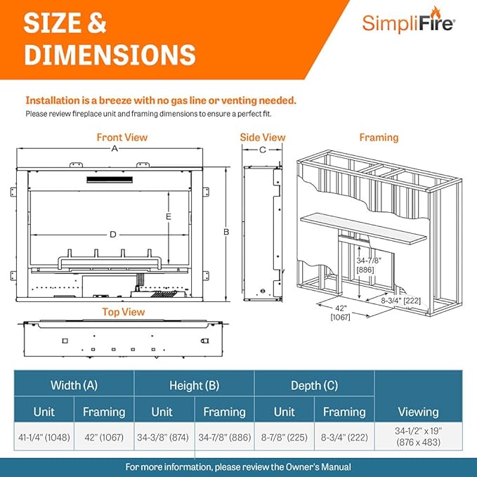SimpliFire Inception 36-Inch Electric Fireplace in 2 Installation Options - Image 5
