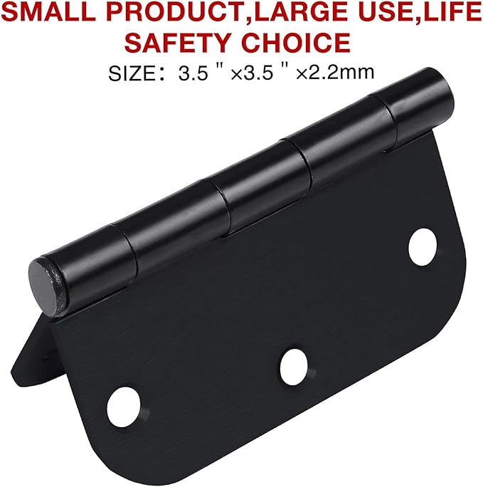 Rounded Door Hinges 3-1/2" x 3.5 inch, 5/8 Radius, Matte Black 3 ½ Inch 12 Pack - Image 5