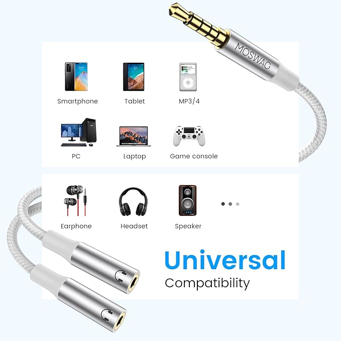 MOSWAG Headphone Splitter, 3.5mm Stereo Audio Splitter, Hi-Fi Sounds Extension - Image 4