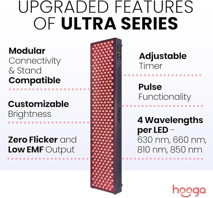 Hooga Red Light Therapy, 300 Quad Chip Flicker Free LEDs, Ultra Series - Image 2