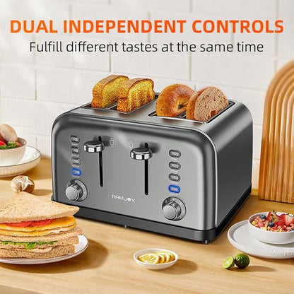 Grey Toaster 4 Slice, Dual Independent Controls, Extra Wide Slot Toasters - Image 3