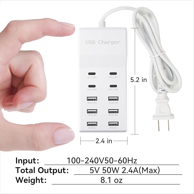 USB Charging Station with 6 USB-A & 4 USB-C Ports, 50W 10A USB Charging Block - Image 5