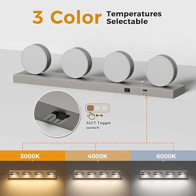 26" Motion Sensor Vanity Light Brushed Nickel, 3CCT 4-Light Modern LED Bathroom - Image 6