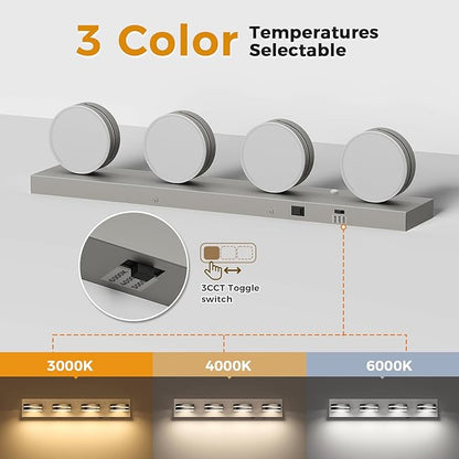 26" Motion Sensor Vanity Light Brushed Nickel, 3CCT 4-Light Modern LED Bathroom - Image 6